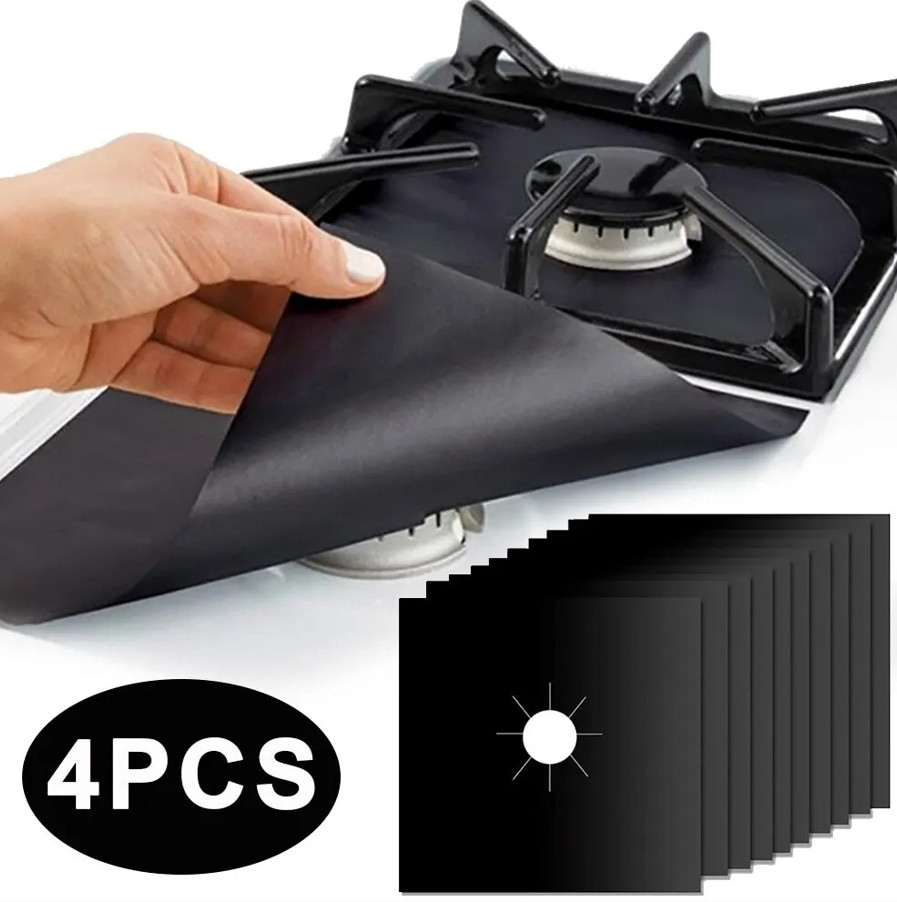 4pcs Gas Stove Protector Pads – Reusable Non-Stick Liner for Kitchen Cookware