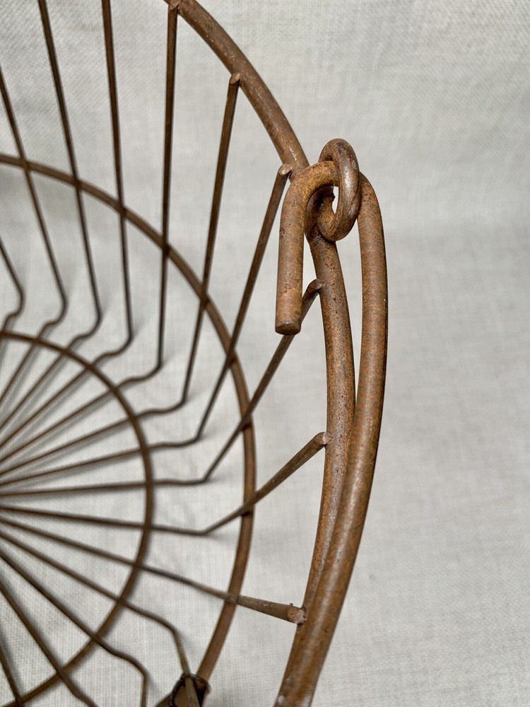 Large Round Primitive Rustic Egg Harvest Gathering Wire Basket With Bail Handle