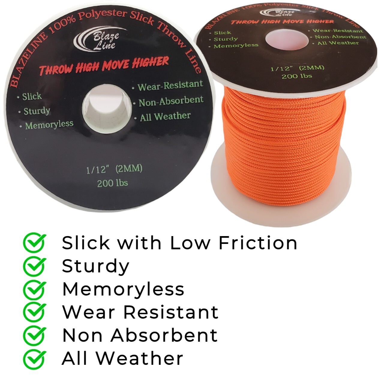 Arborist Climbing Throw Line 2 mm (1/12 in) 150 ft Spool Cord 200 lbs Tensile