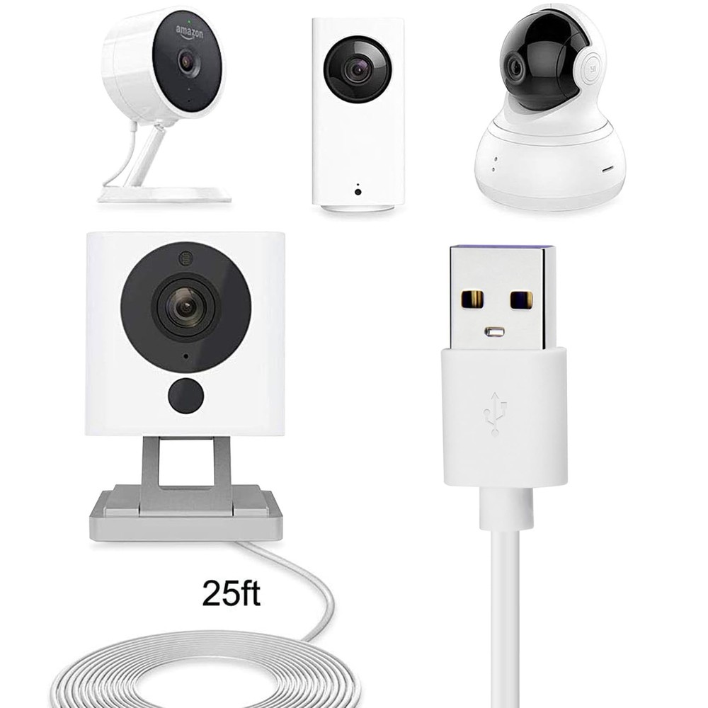 Smays 4-Pack 25ft Security Camera Micro USB Extension Cable 25 Feet, White