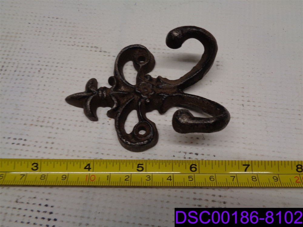 Qty = 5: Cast Iron Fleur De Lis Double Hook Coat Hooks