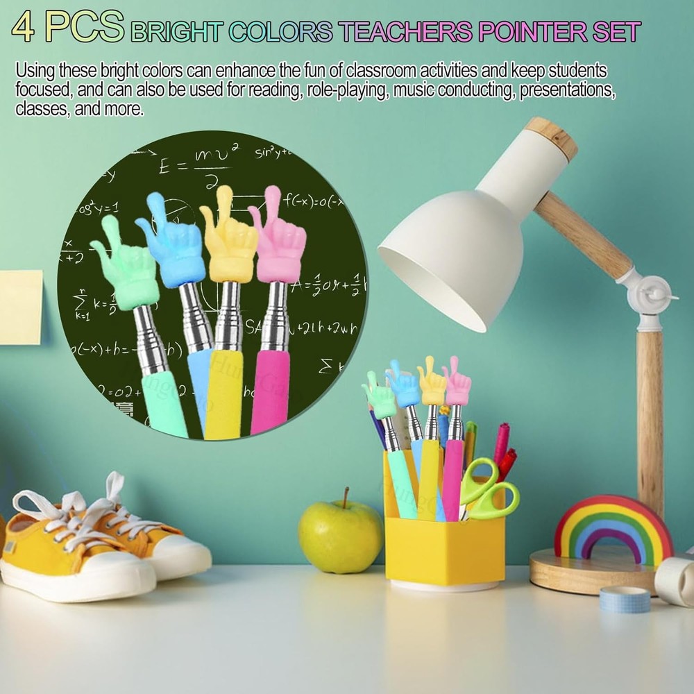 4PCS Retractable Teacher Pointer for Classroom Kids Reading, Mini Extendable...