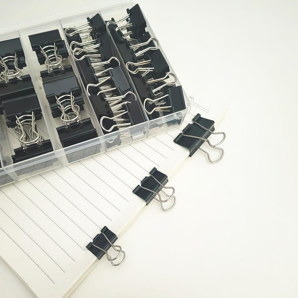 76 Pcs Black Binder Clips Paper Clamps Set Assorted Sizes Large Medium Small ...