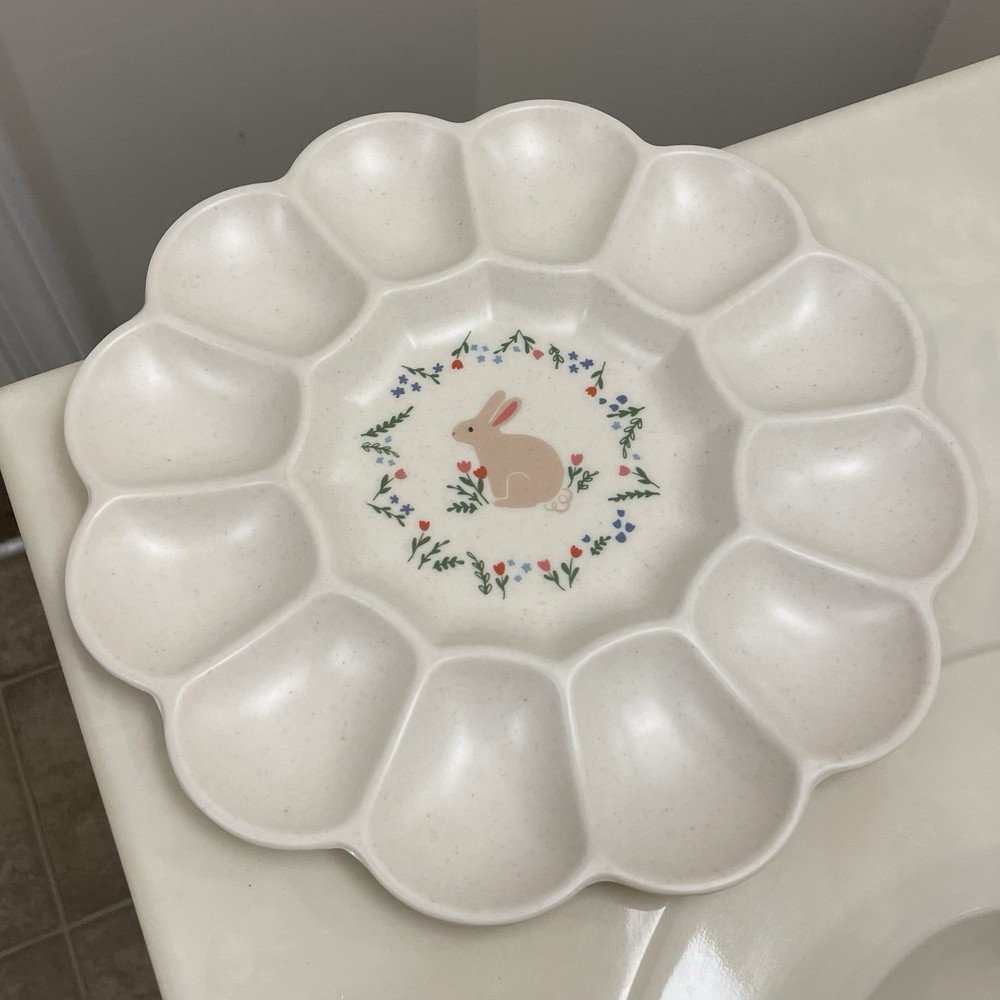 Snack Egg Platter Server Tray Bunny Rabbit Floral Easter Spring Cottagecore