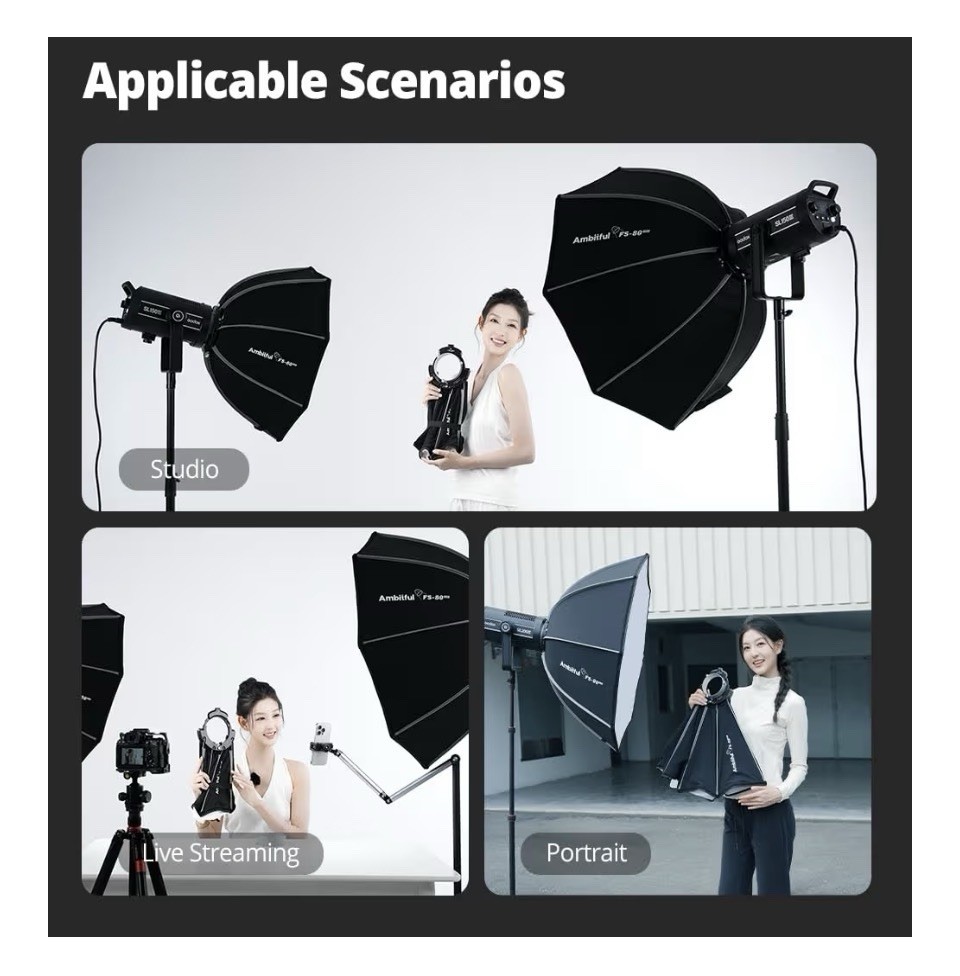 AMBITFUL FS80pro 31.4"/80cm Octagonal Softbox,Quick Release Bowens Mount Softbox
