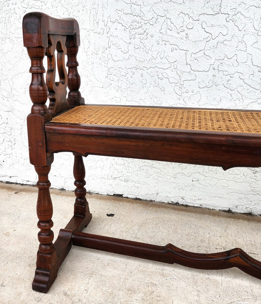 Antique English Walnut & Cane Window Bench
