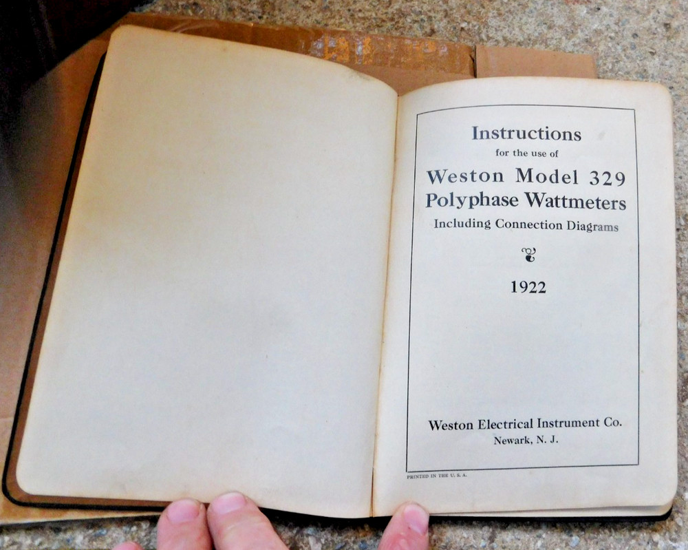 ANTIQUE WESTON MODEL 329 POLYPHASE WATTMETER IN WOOD CASE WITH INSTRUCTION BOOK