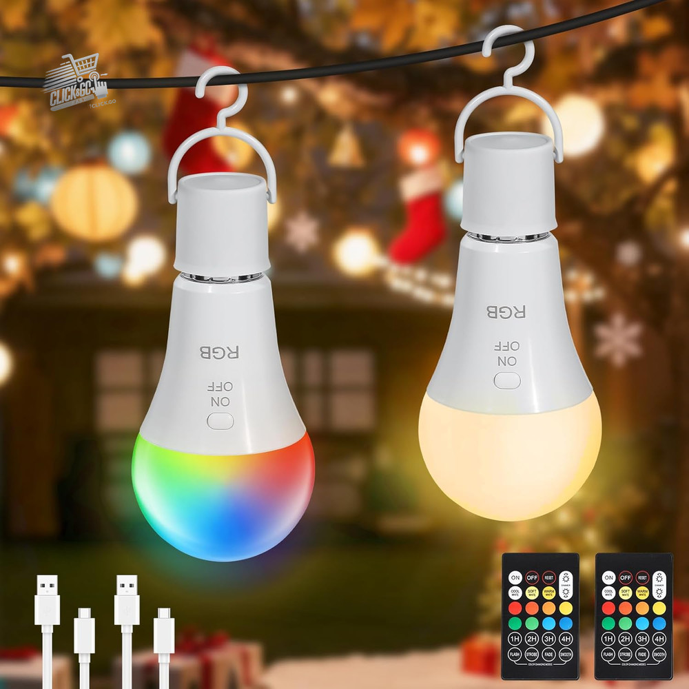 2Pcs LED Bulb Battery E27 Rechargeable Emergency Remote Control RGB Dimmer
