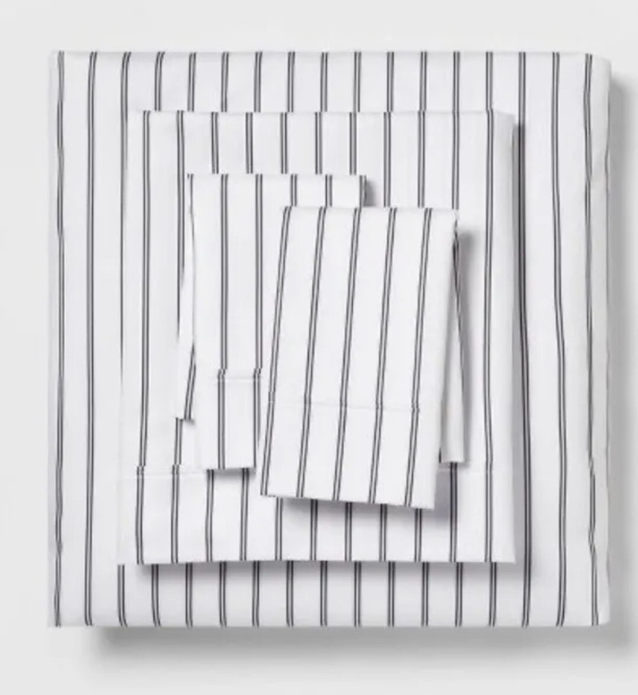 🎁 Threshold 400 Thread Count Performance Printed Sheet Set Black Stripe King🆕