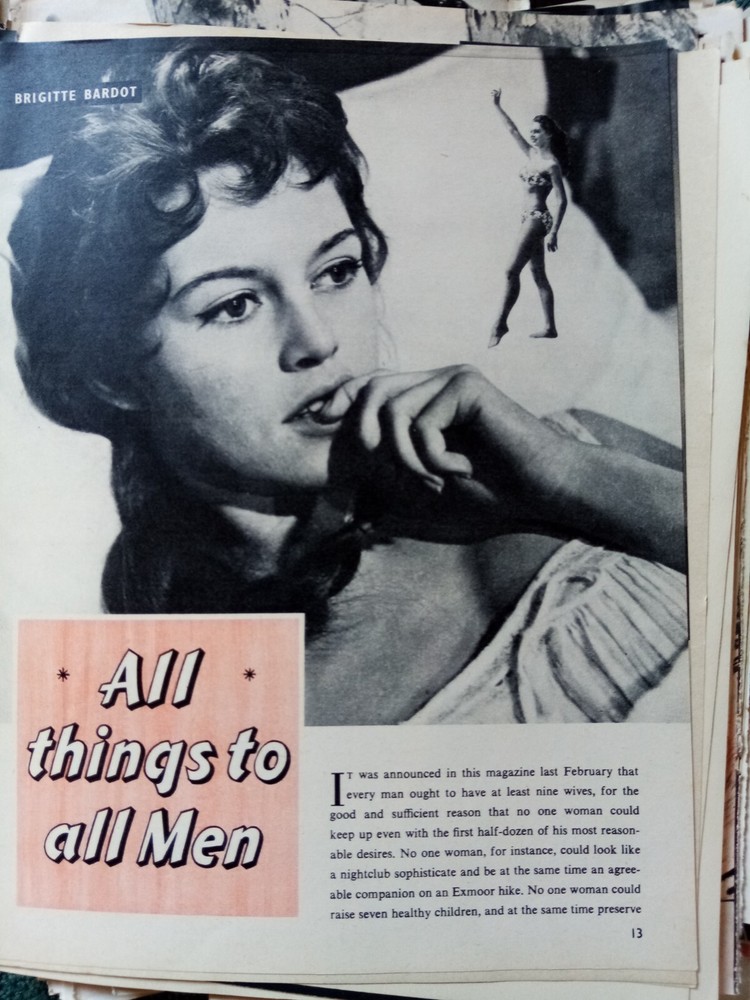 El40  Ephemera 1950s article brigitte bardot b654