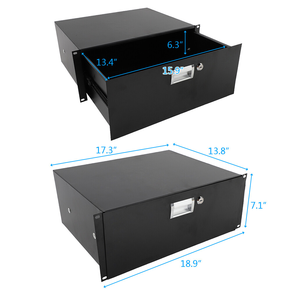 4U Drawer Server Cabinet Case 19 Inch Locking Rack Mount DJ Lockable Deep Drawer