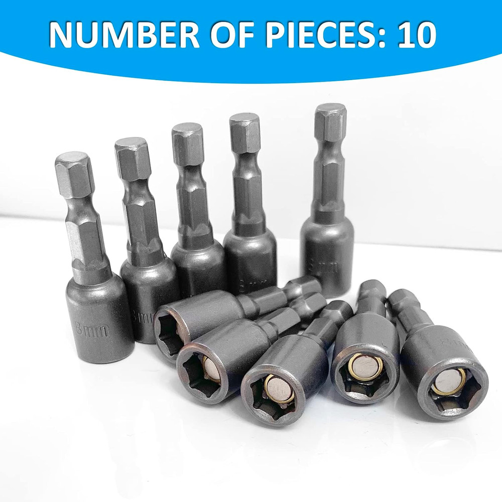 5/16 Nut Driver Bit Set 10PCS Hex Shank Magnetic Socket Quick Change Impact Tool