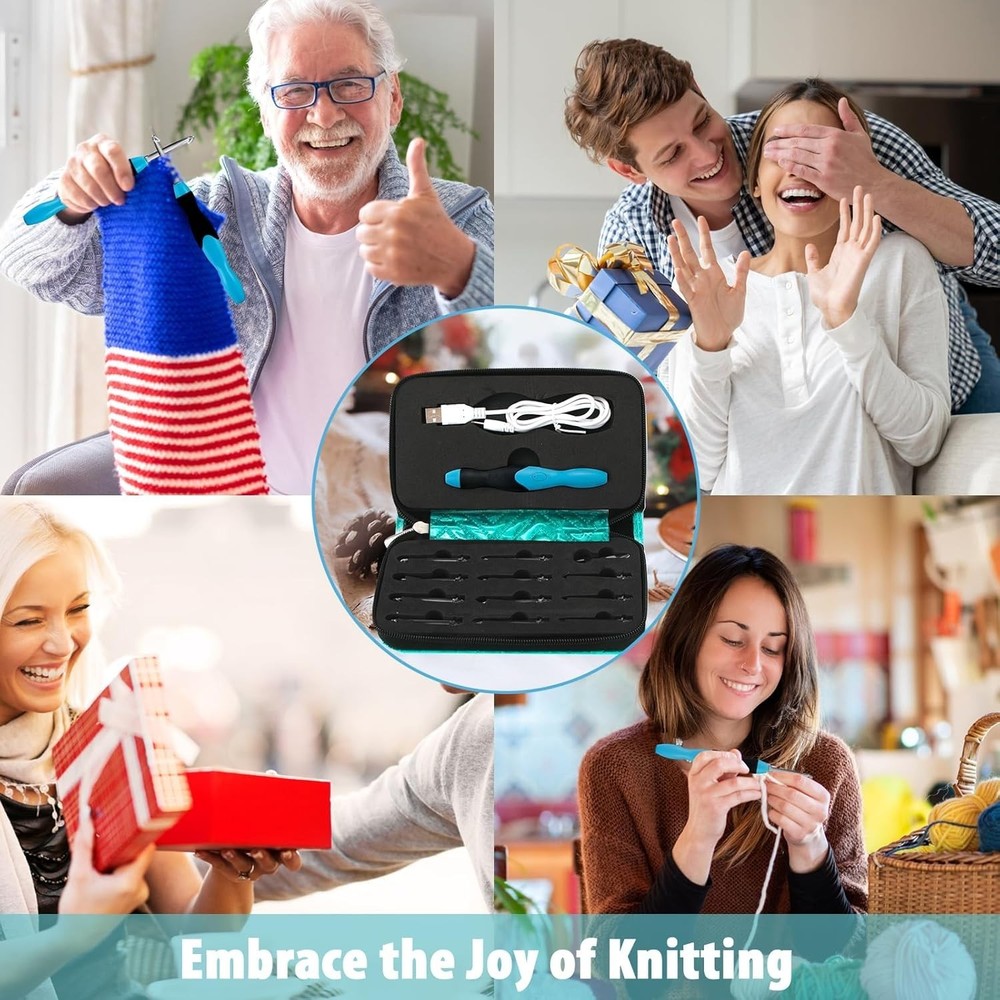 All-in-One Lighted Crochet Set - Ergonomic Hooks with Interchangeable Heads