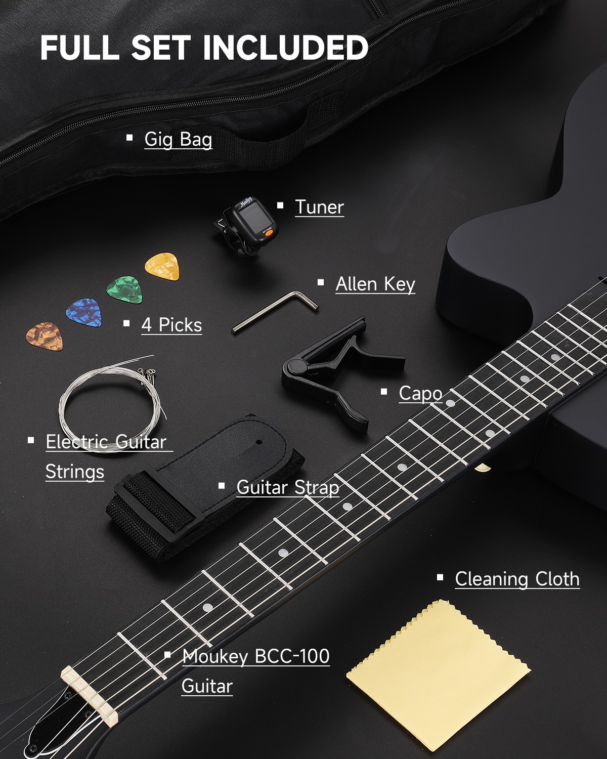 Moukey BCC-100 Acoustic Electric Guitar S Pickup Volume Knob + Gig Bag Xmas Gift