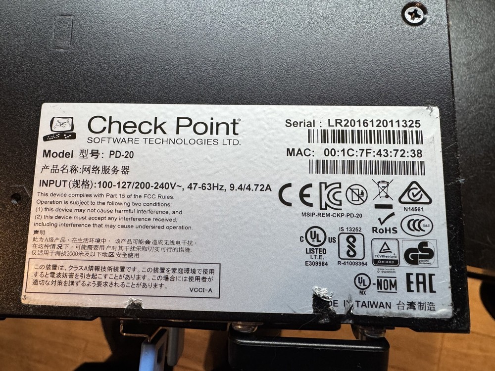 Check Point Software Technologies LTD Model PD-20 (Config #1)