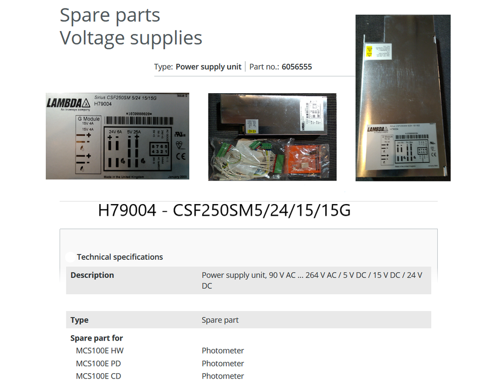 SICK MCS 100E CD HW PD - MAIN Power Supply Lambda H79004 85-264V 250W