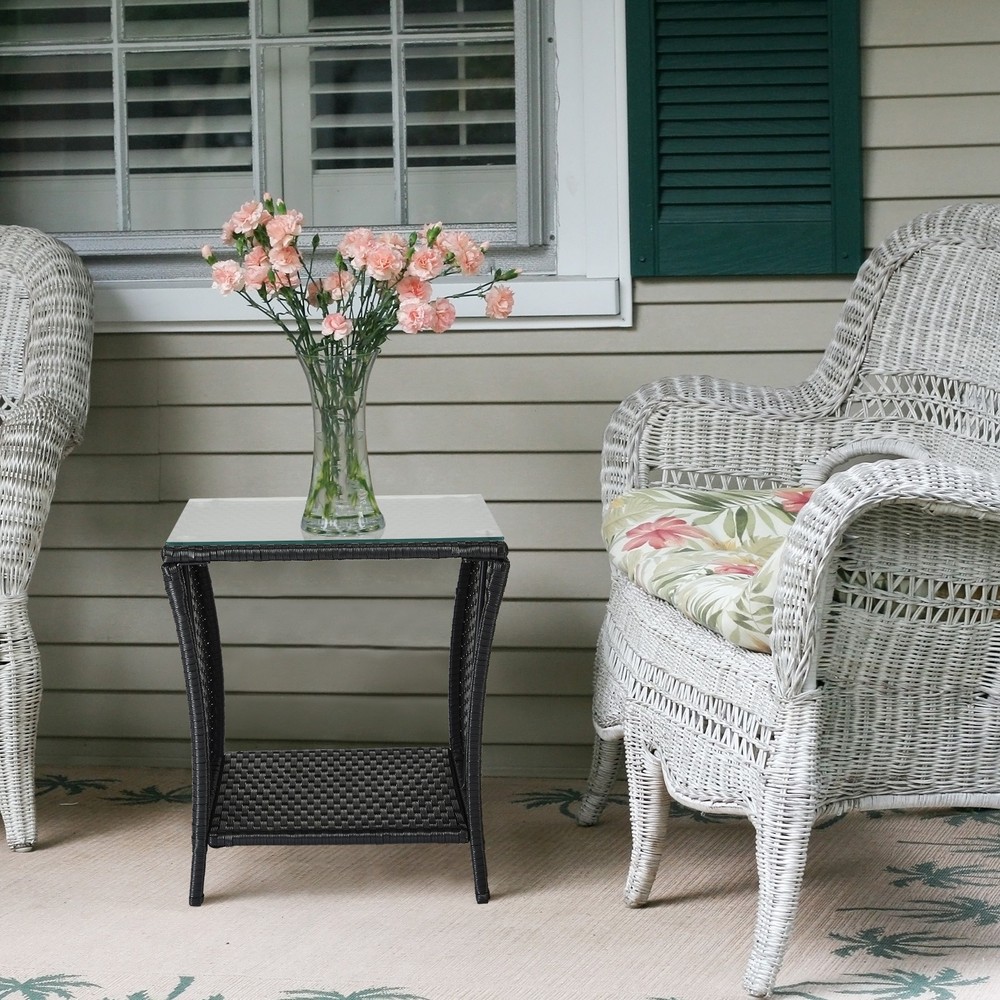 Outdoor Patio Wicker Side Table, Square End Table Bistro Coffee Table