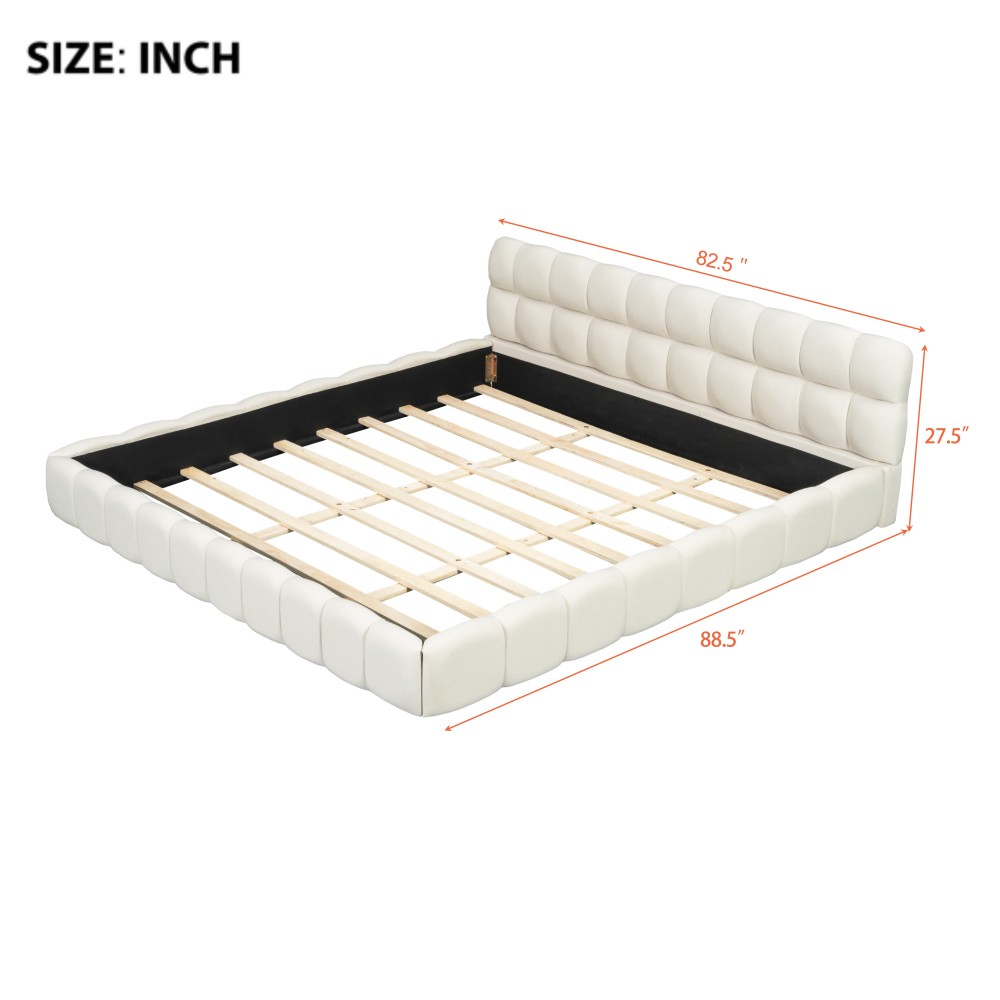 King Upholstered Platform Bed w/ Solid Wood Frame, Gray Linen, 2000lbs Support