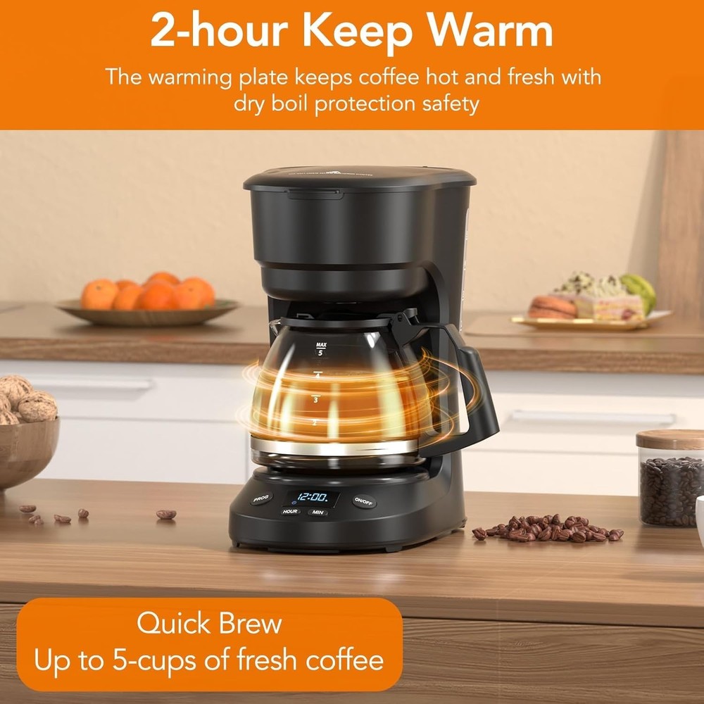 Compact 5-Cup Programmable Drip Coffee Maker — the essential coffee machine w...