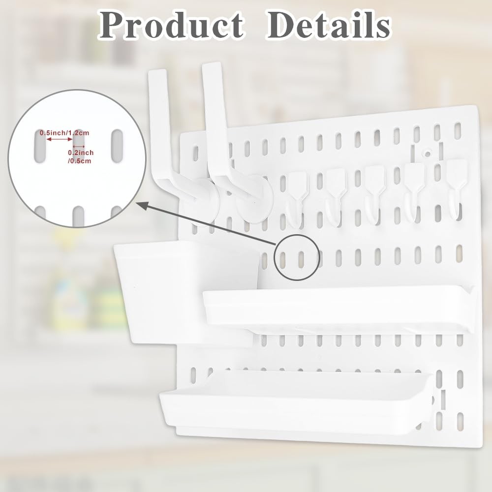 Pegboard Organizer Wall Kit 2 Pieces White Board 11 Accessories Storage Mount