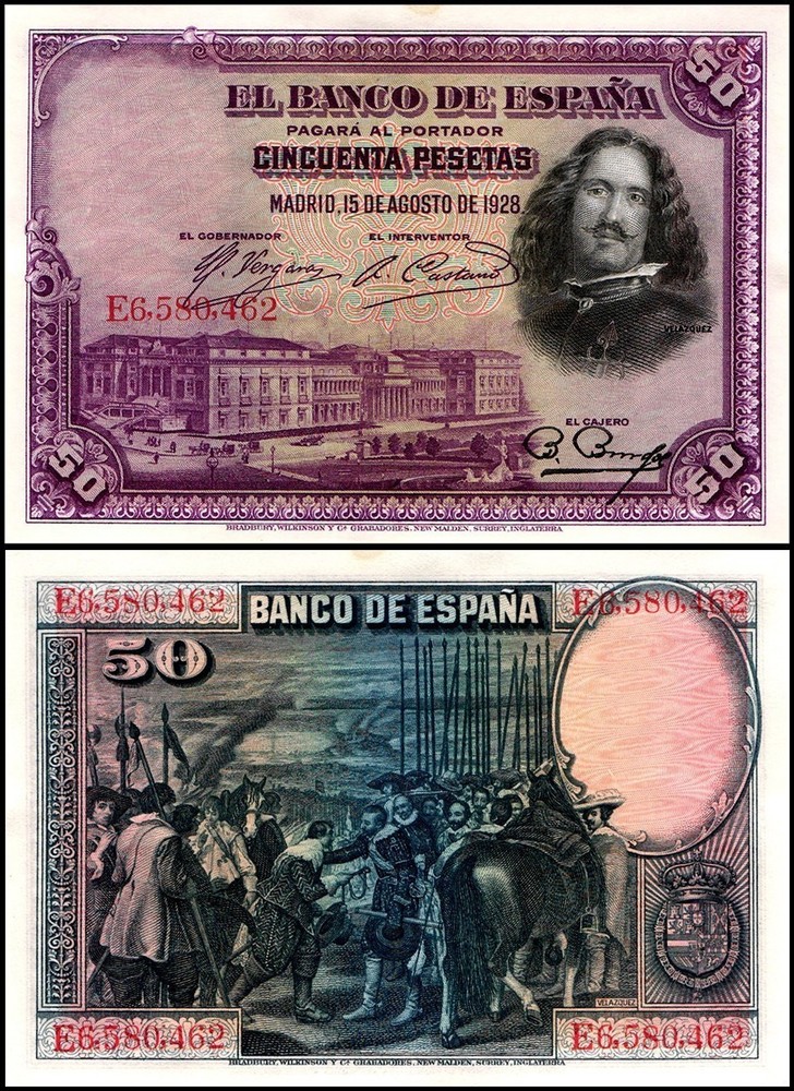 Spain 50 Pesetas, 1928, P-75b, UNC