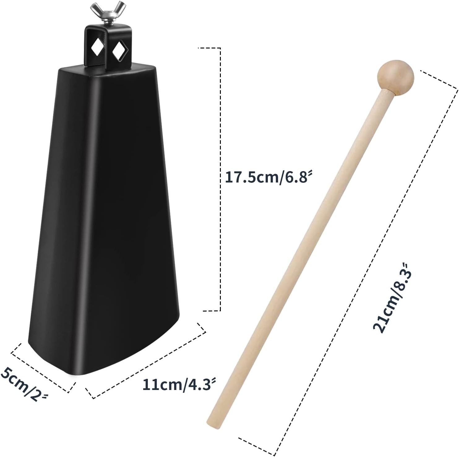 Soulmate Cowbell Instrument for Drum Set 8 Inch Metal Steel Cow Bell Noise Maker