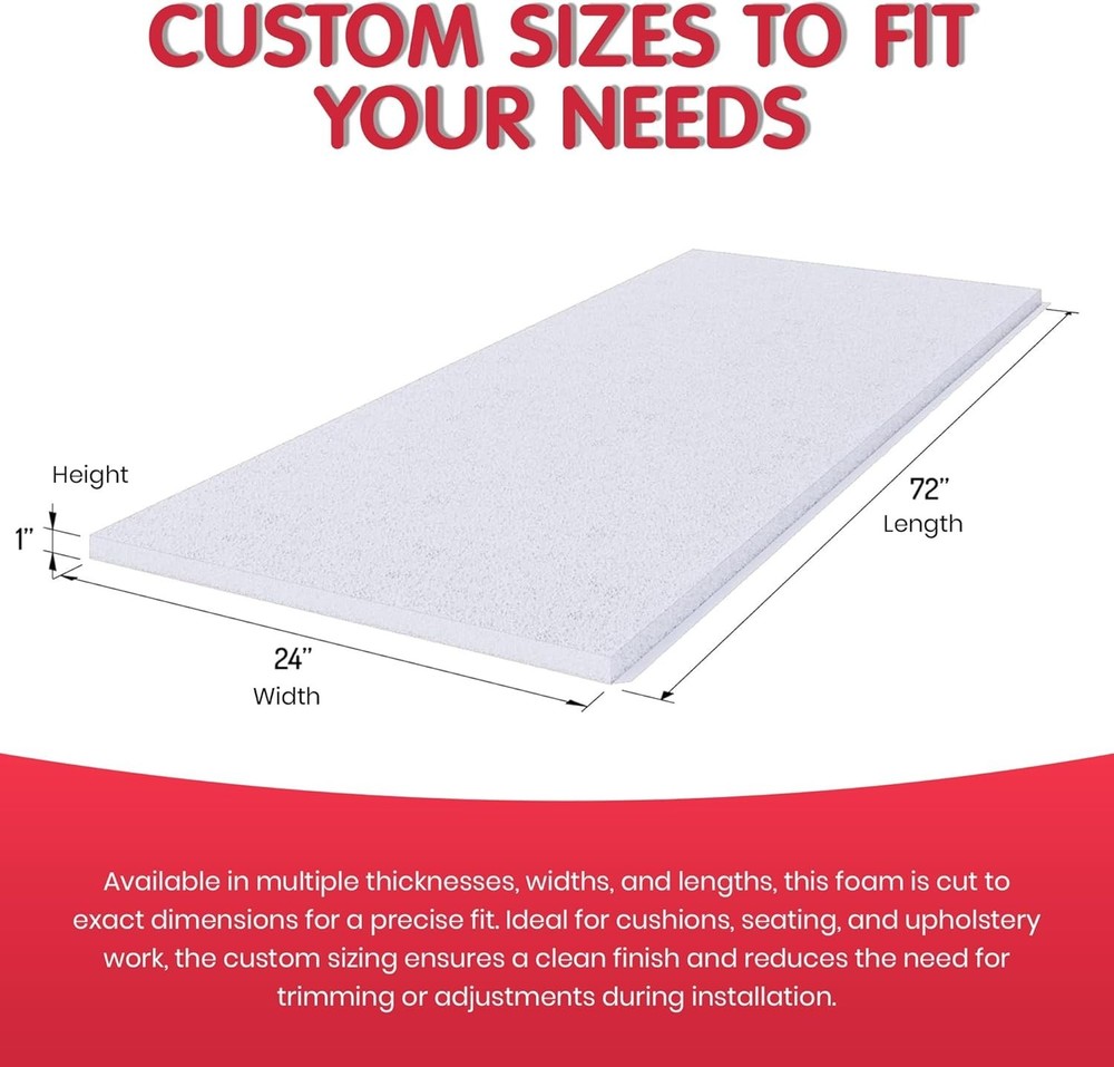 Customizable High Density Foam 2" x 24" x 72" for Durable Upholstery Solutions