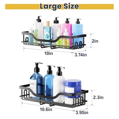 3-Pack Shower Caddy with Soap Holder, Adhesive Rustproof No Black - Large