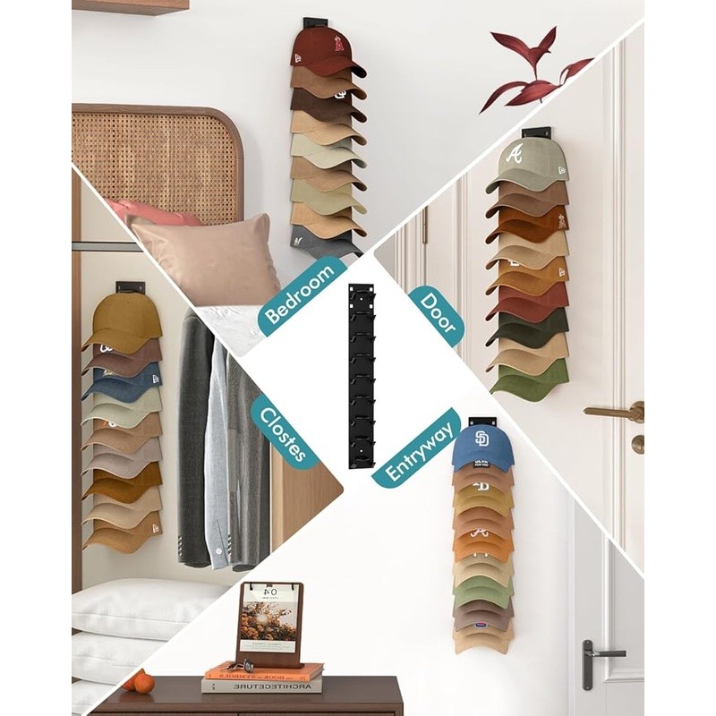 Hat Organizer Wall Mount Baseball Caps Space Saving Dual Mounting Methods New