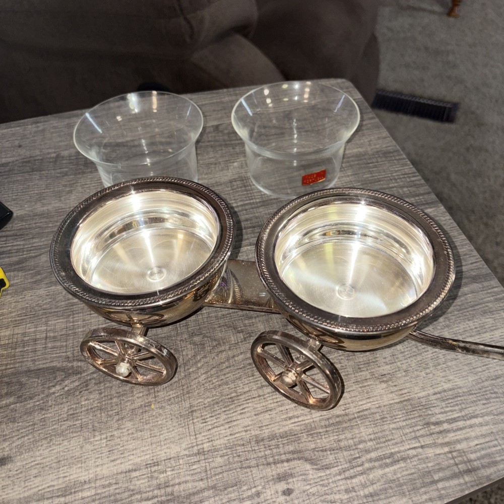 VINTAGE F.B. Rogers 1883 Silver #517 Wagon Condiment Server Wine Bottle Coasters