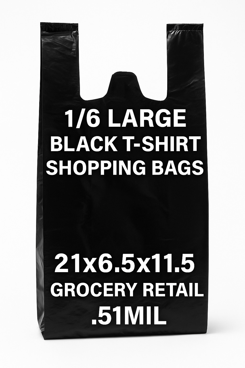"1/6 Large Black T-Shirt Shopping Bags 21x6.5x11.5 Grocery Retail .51mil"