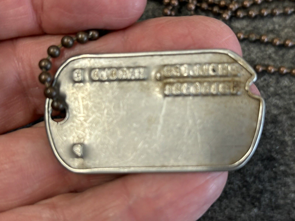Single Dogtag for PHILLIPS, HAROLD, E, 18166324, P on Large Diameter Chain
