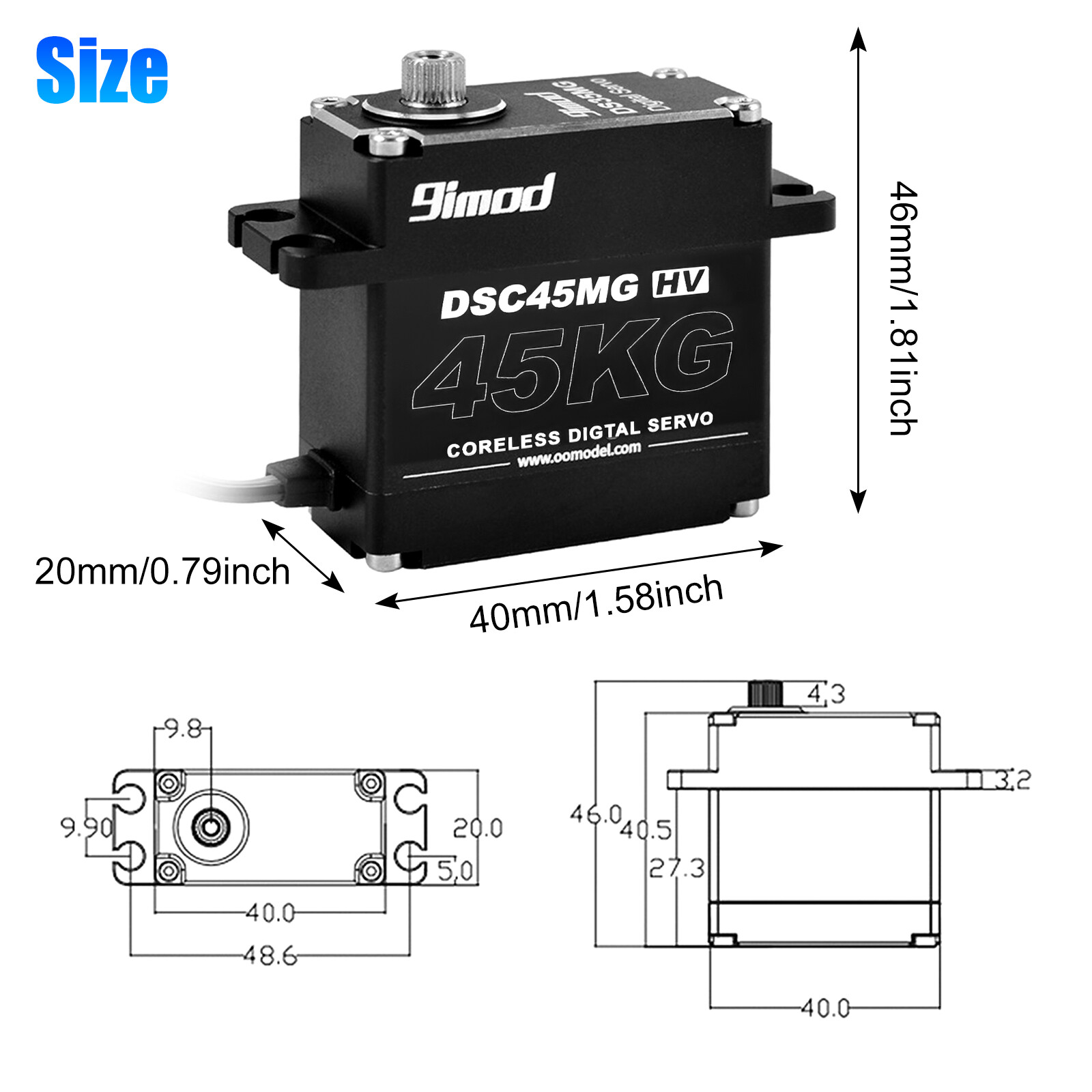 45KG Waterproof Digital Servo Metal Gear High Torque &Speed Steering for 1/10 RC