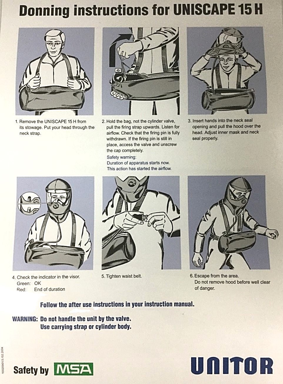 Unitor Uniscape 15H EEBD MSA Emergency Escape Breathing Device Tank Mask 104999