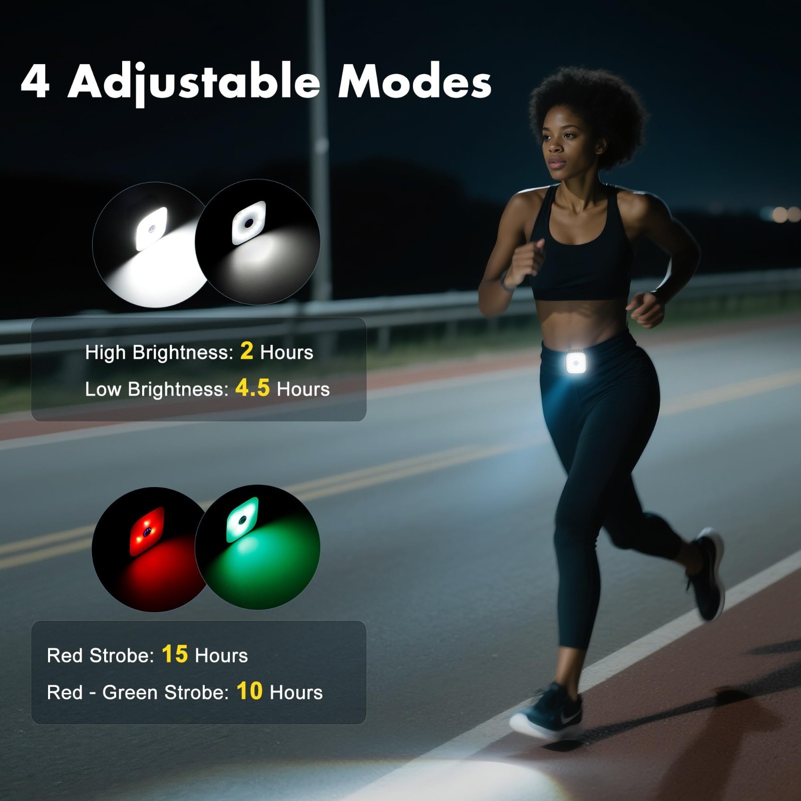 2 Pack Rechargeable Running Lights LED Safety Flashlights 4 Modes Clip On