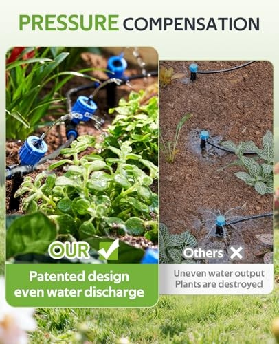 Pressure Compensated Drip Irrigation System with Timer, No-Leak Quick 100FT