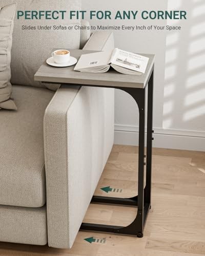 C-Shaped Side Table for Couch - Small 1-Pack Greige Without Power Outlets