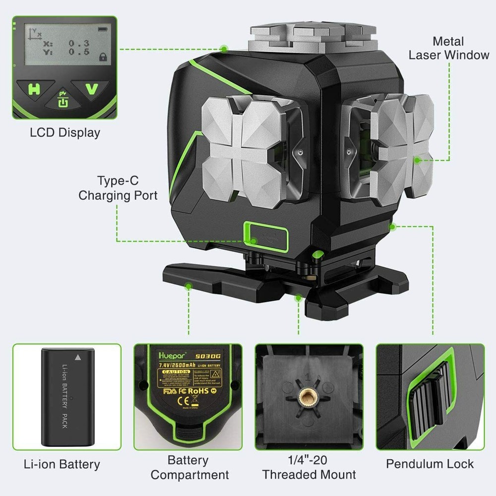 Laser Level with LCD Screen 3D Bluetooth Connected Green Beam Tiling Floor Laser