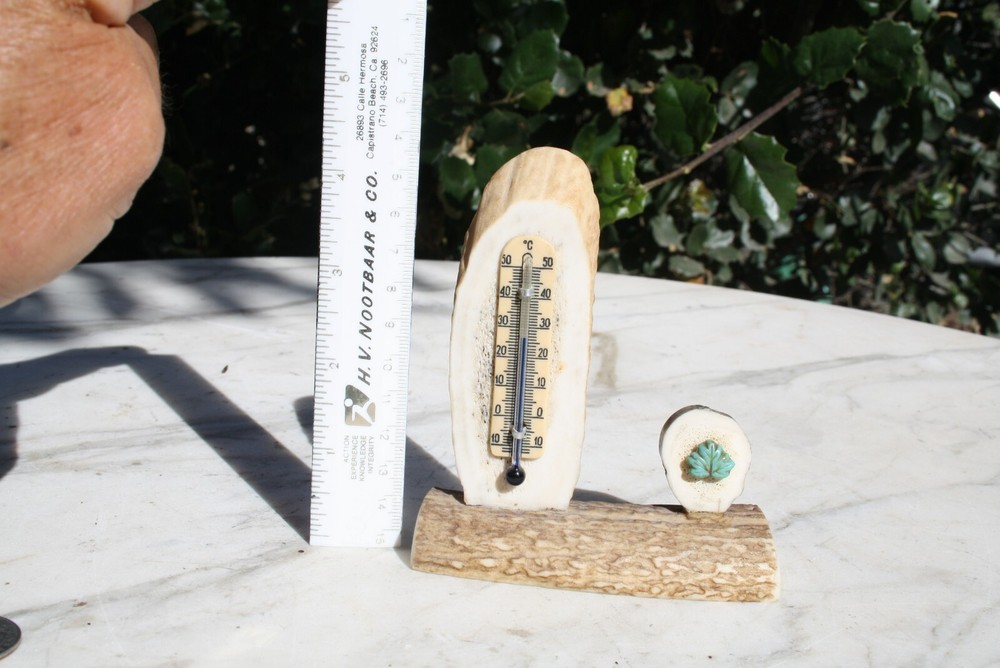 Vintage Antler Bone Thermometer Celsius with Turquoise Leaf