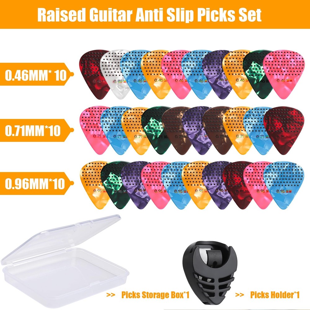Non-slip Guitar Picks, 0.46 0.71 0.96mm Includes Thin Medium Heavy M