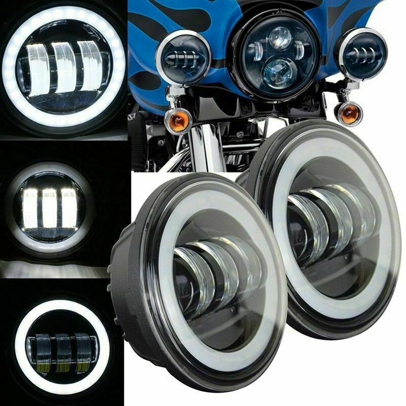 Pair 4.5" inch LED Projector Round Fog Light Angel Eyes Halo Motorcycle Ring DRL