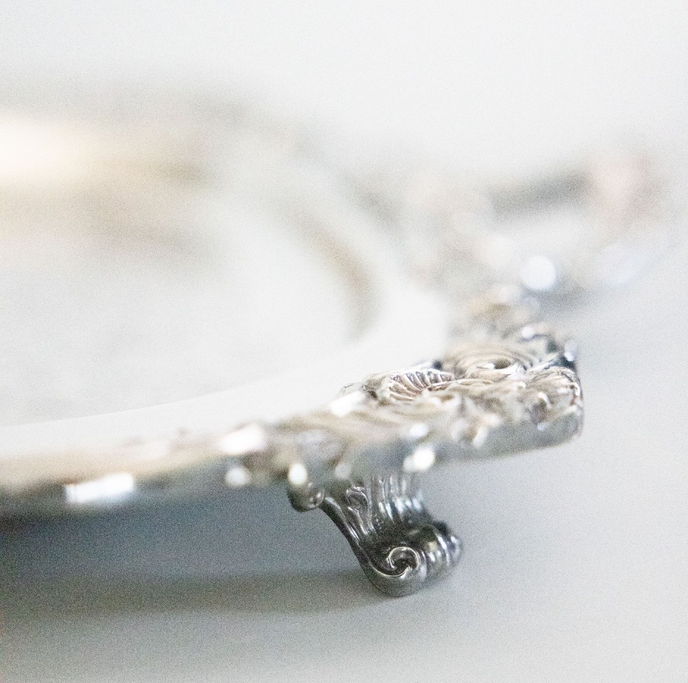 Vintage Mid Century Newport Gorham Silver Plate Footed Rectangular Serving Tray