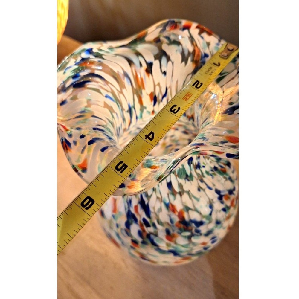 Hand Blown Multicolor Sudio Glass Vase Fluted Top