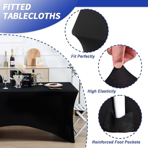 3 Pack Table Cloth for 6FT Rectangle Tables, Rectangular 6Feet-3Pack Black