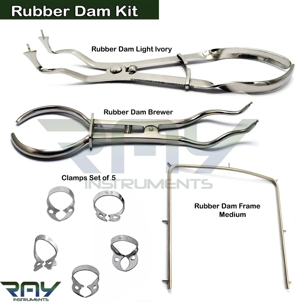 8 Pcs Rubber Dam Brewer Forceps Light lvory Brinker Clamps Frame Medium