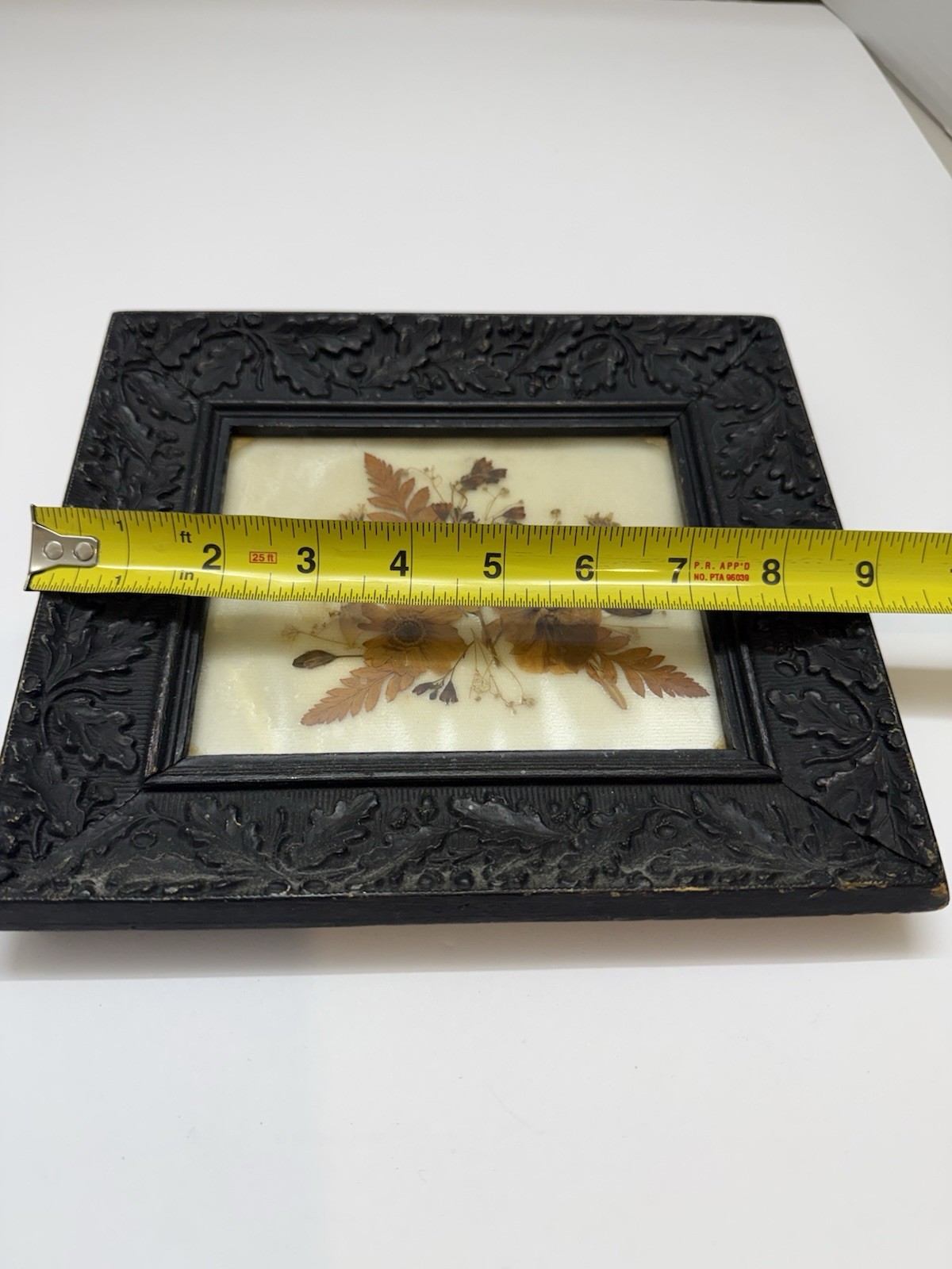 Vintage Dried Pressed Flowers Art Black Ornate Wall Hanging Frame