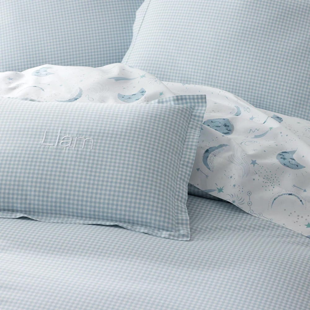 Ditsy Gingham Classic Cool Organic Cotton Percale Comforter Set - Blue, Twin