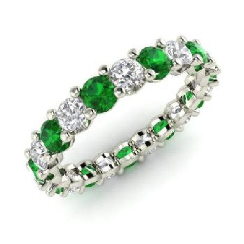 2.54 Ct Natural Round Shape Emerald Diamond Ring 14K Solid White Gold