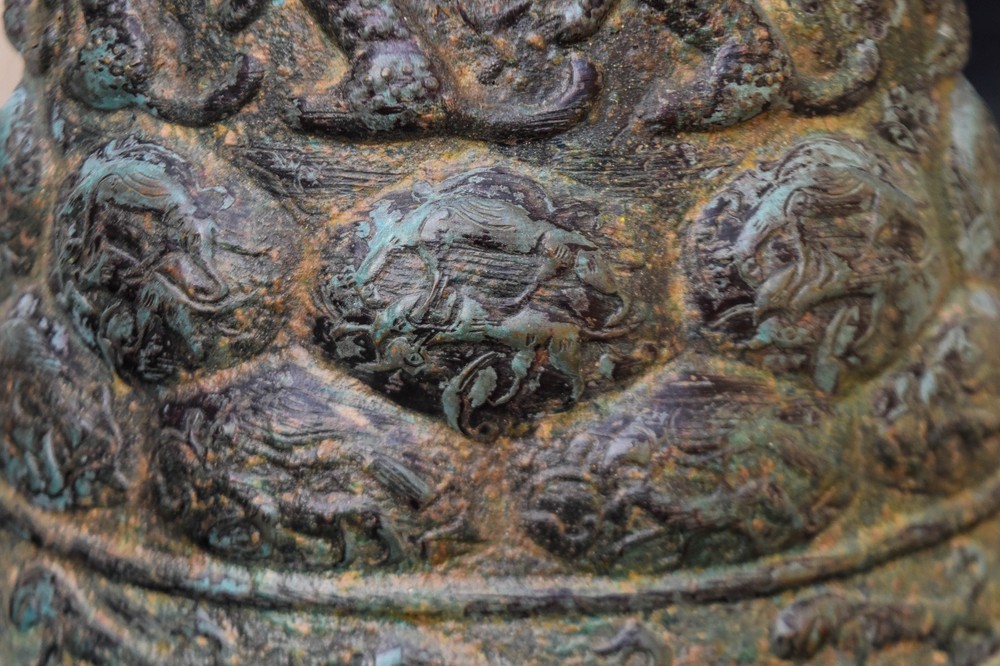 Islamic Mamluk Candlestick Base, Embossed and Engraved Bronze, Middle Eastern