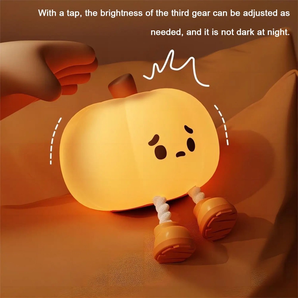 Cute Silicone Pumpkin Night Light, USB Rechargeable Dimmable Nursery Lamp